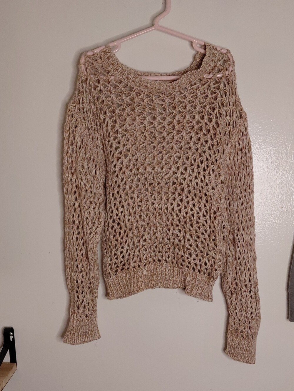 Jessica Simpson Open-Weave Scoop Neck Sweater in Light Tan